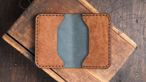 folded leather card holder pattern layout showing single piece construction and card slots