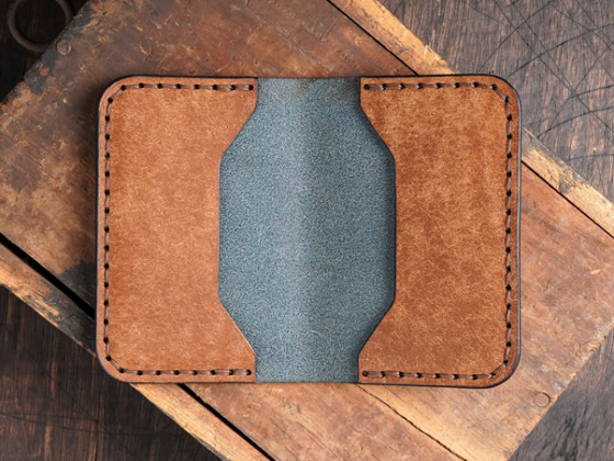 folded leather card holder pattern layout showing single piece construction and card slots