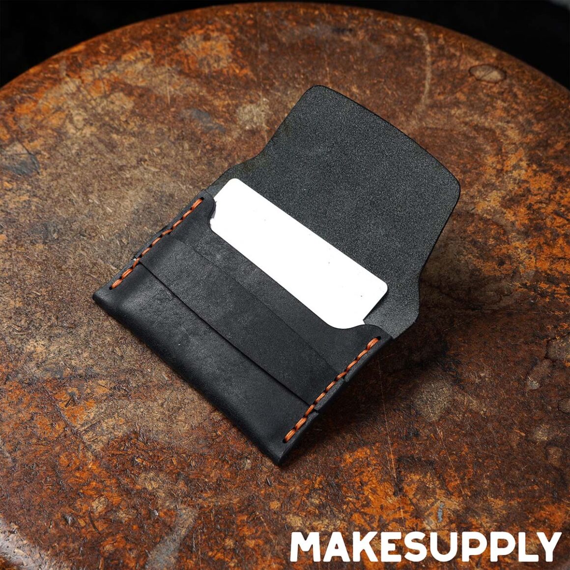 leather flap wallet pattern showing interior card pocket and folded construction