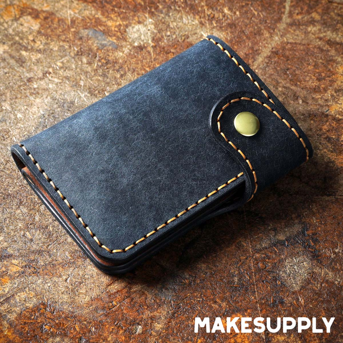 leather vertical snap wallet closed snap button