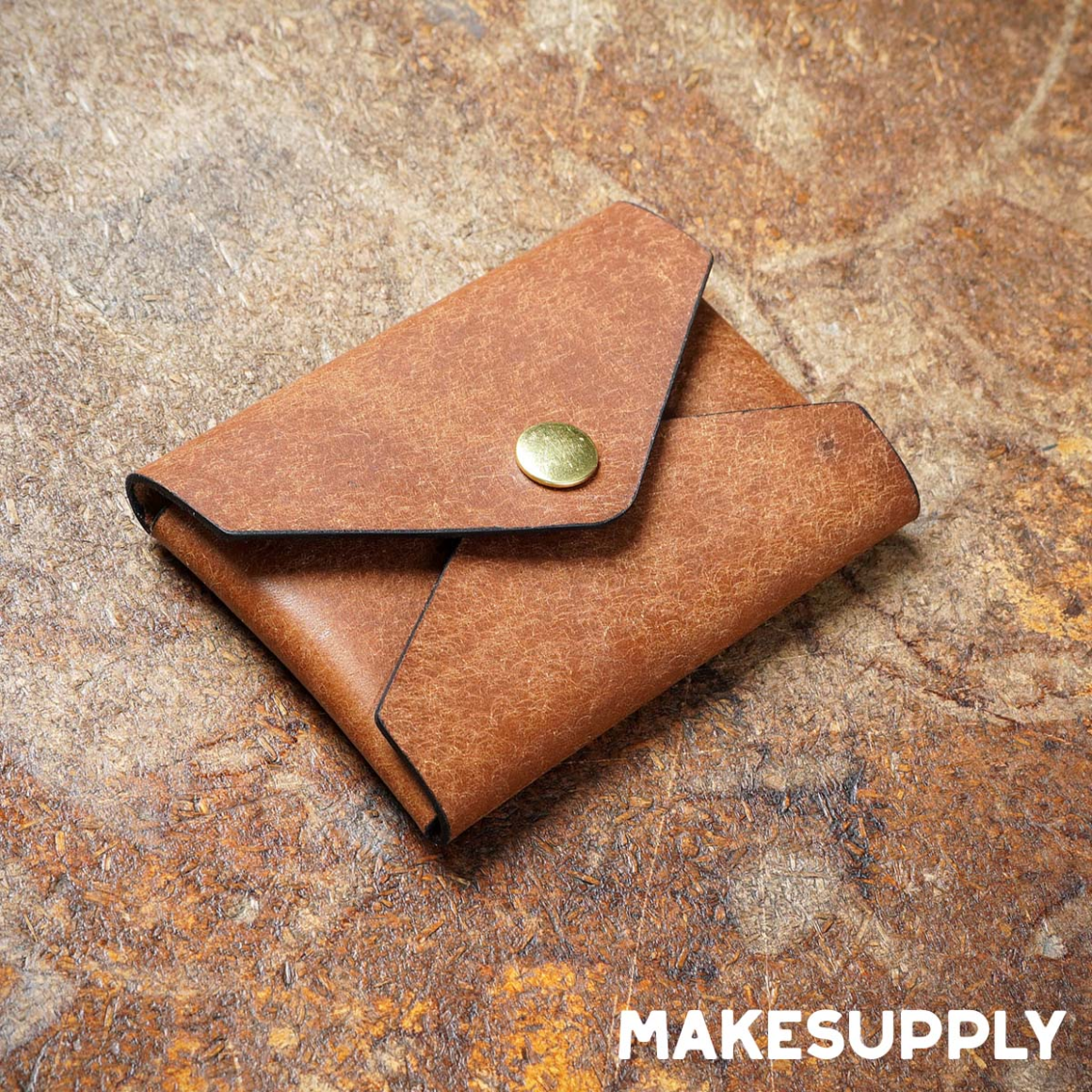 closed no stitch leather card holder made from brown vegetable tanned leather