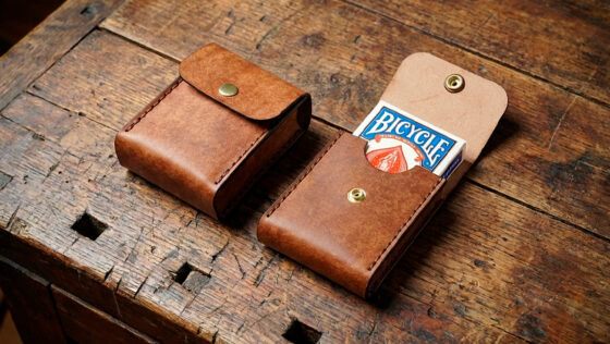 leather playing card case pattern showing single and double deck versions