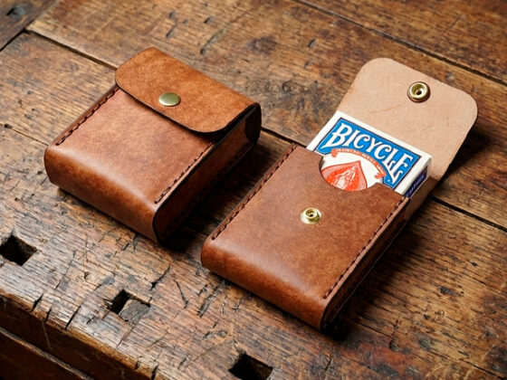 leather playing card case pattern showing single and double deck versions