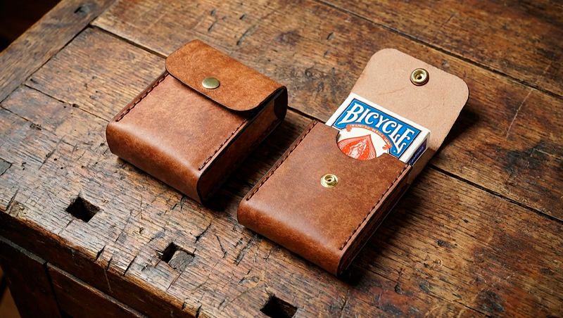 leather playing card case pattern showing single and double deck versions
