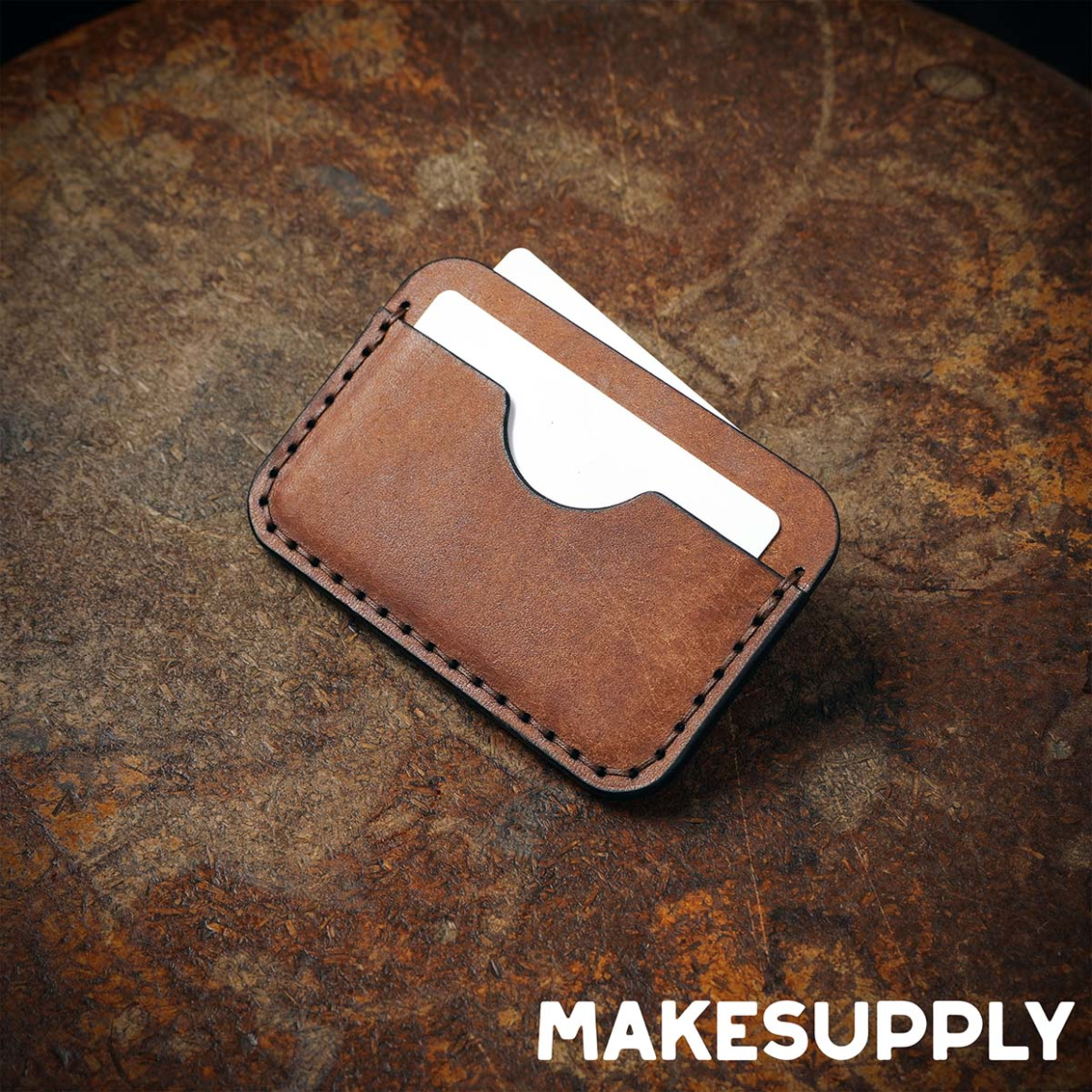 handmade leather card holder wallet with three pockets