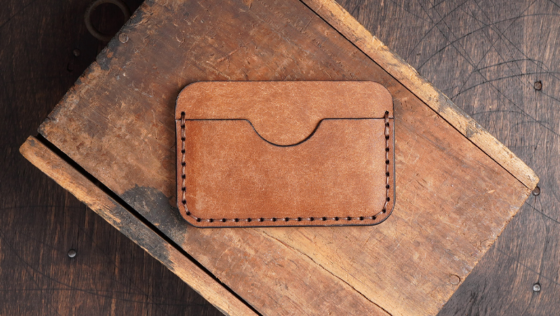 handmade leather card holder wallet with stitched edges