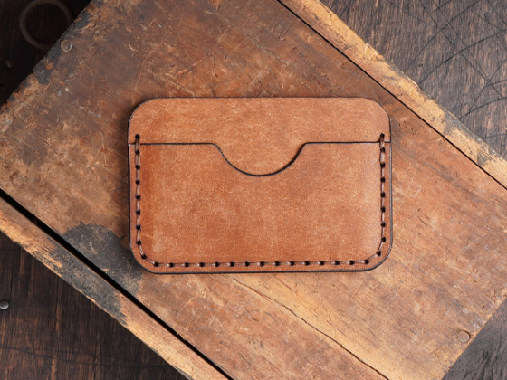 handmade leather card holder wallet with stitched edges