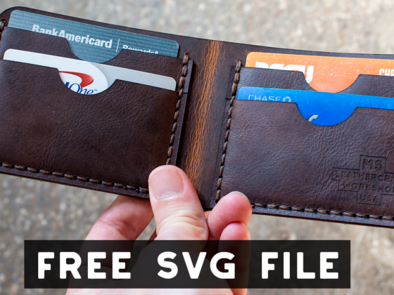 Free laser cut leather wallet from SVG pattern, hand stitched bi-fold design