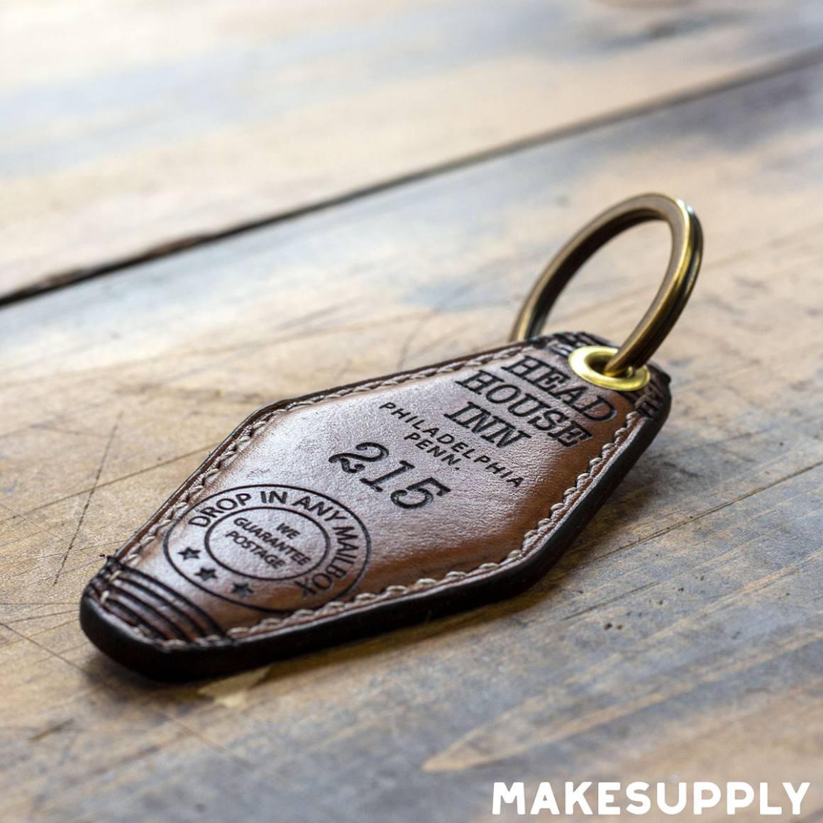finished leather hotel key fob made from free printable leather pattern