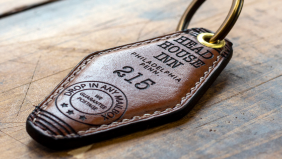 free leather hotel key fob pattern finished example with brass key ring