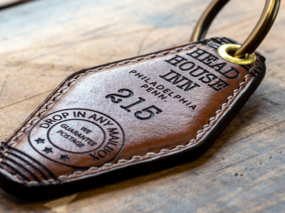 free leather hotel key fob pattern finished example with brass key ring