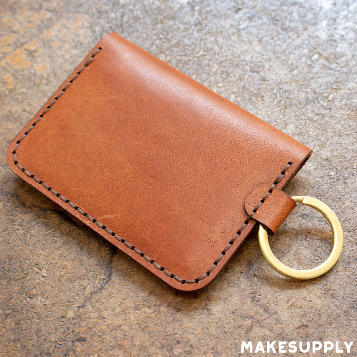 Back view of leather keychain snap wallet from free PDF pattern