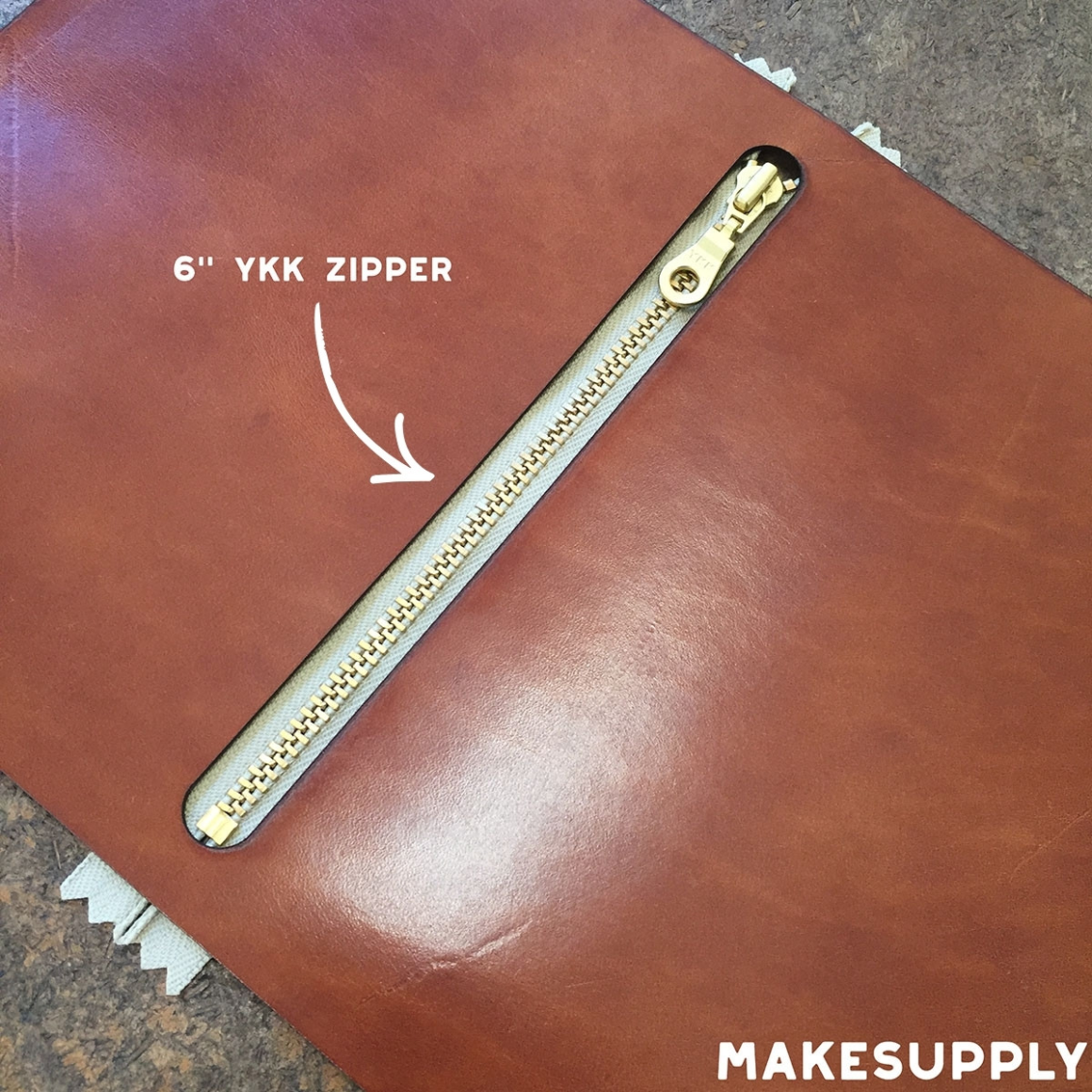 6 inch YKK zipper placement on large leather zip pouch from free PDF pattern