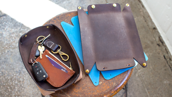 Free leather valet tray pattern PDF with finished tray example