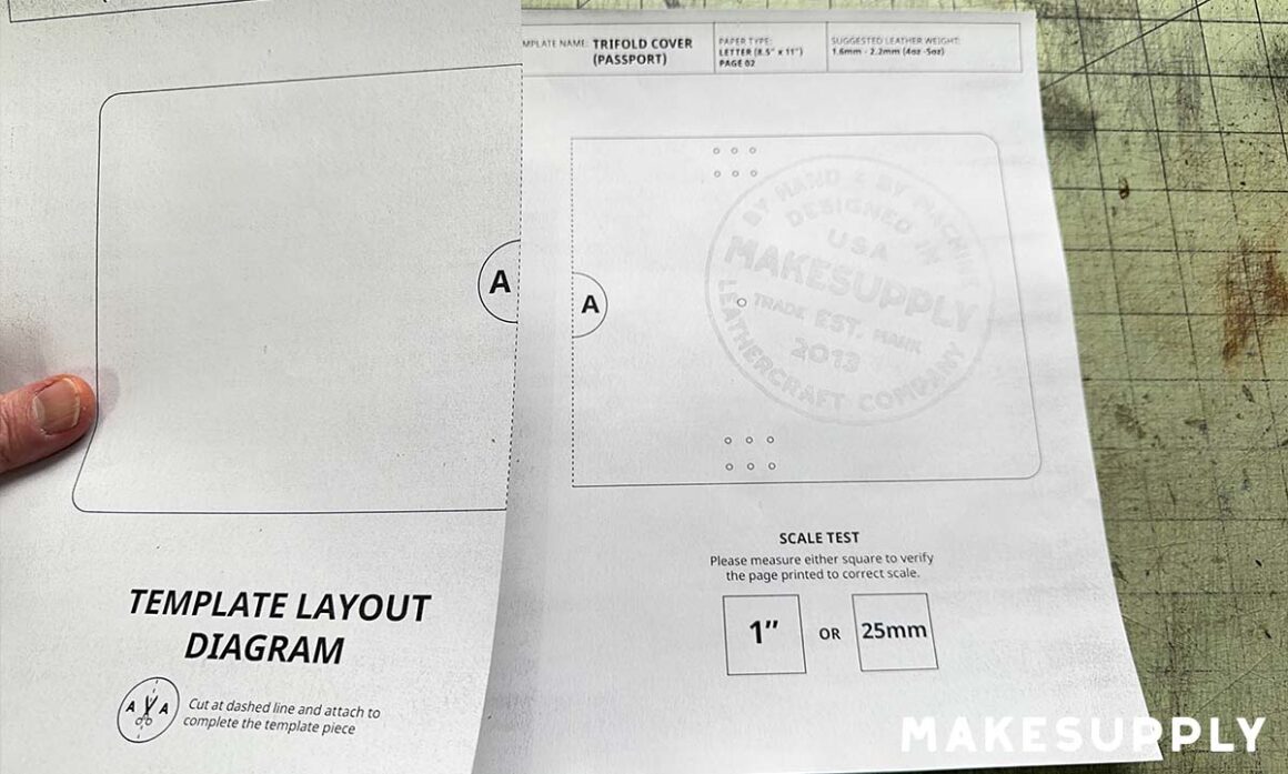 The trimmed first page positioned next to the second page, with the two 'A' alignment markers about to meet.